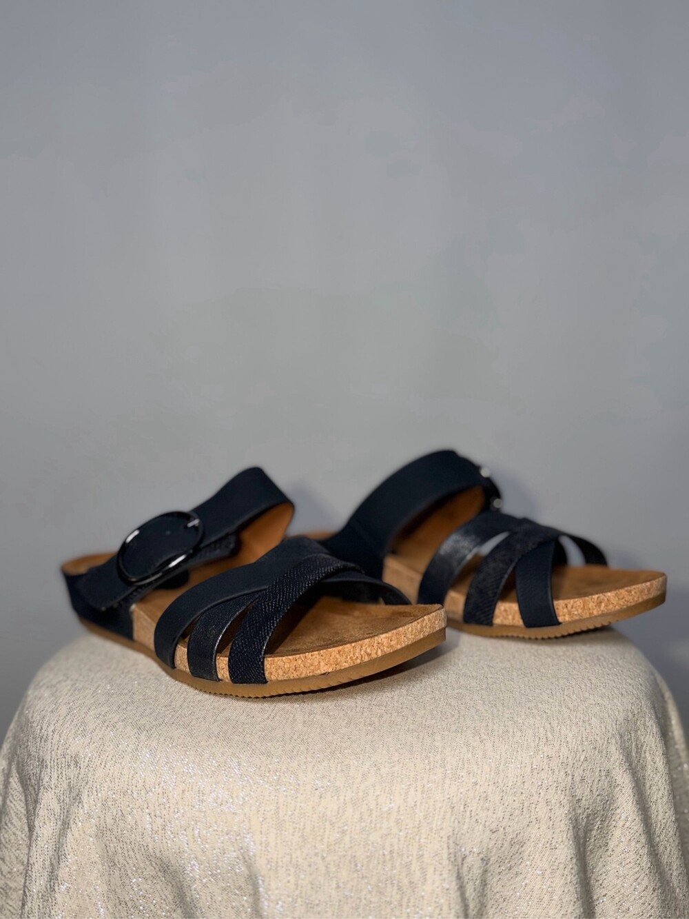 Eurosoft Genalyn Women's Navy Blue Criss-Cross Strap Comfort Slides Size 9